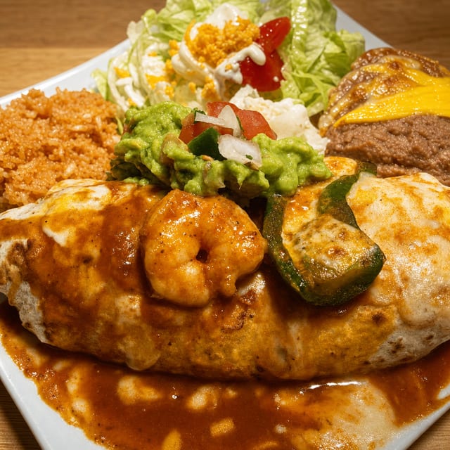 Shrimp Macho a La Diabla Burrito.